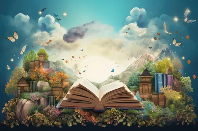 Open Fantasy Book With Magical Landscape