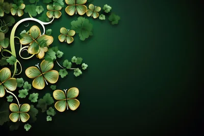 St Patrick Day Background With Golden Clover Butterflies
