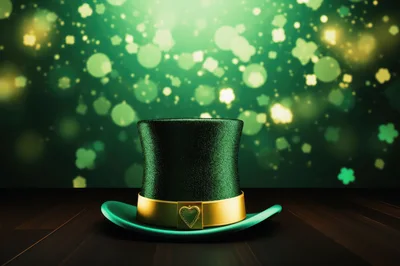 Green Leprechaun Top Hat on Wooden Surface