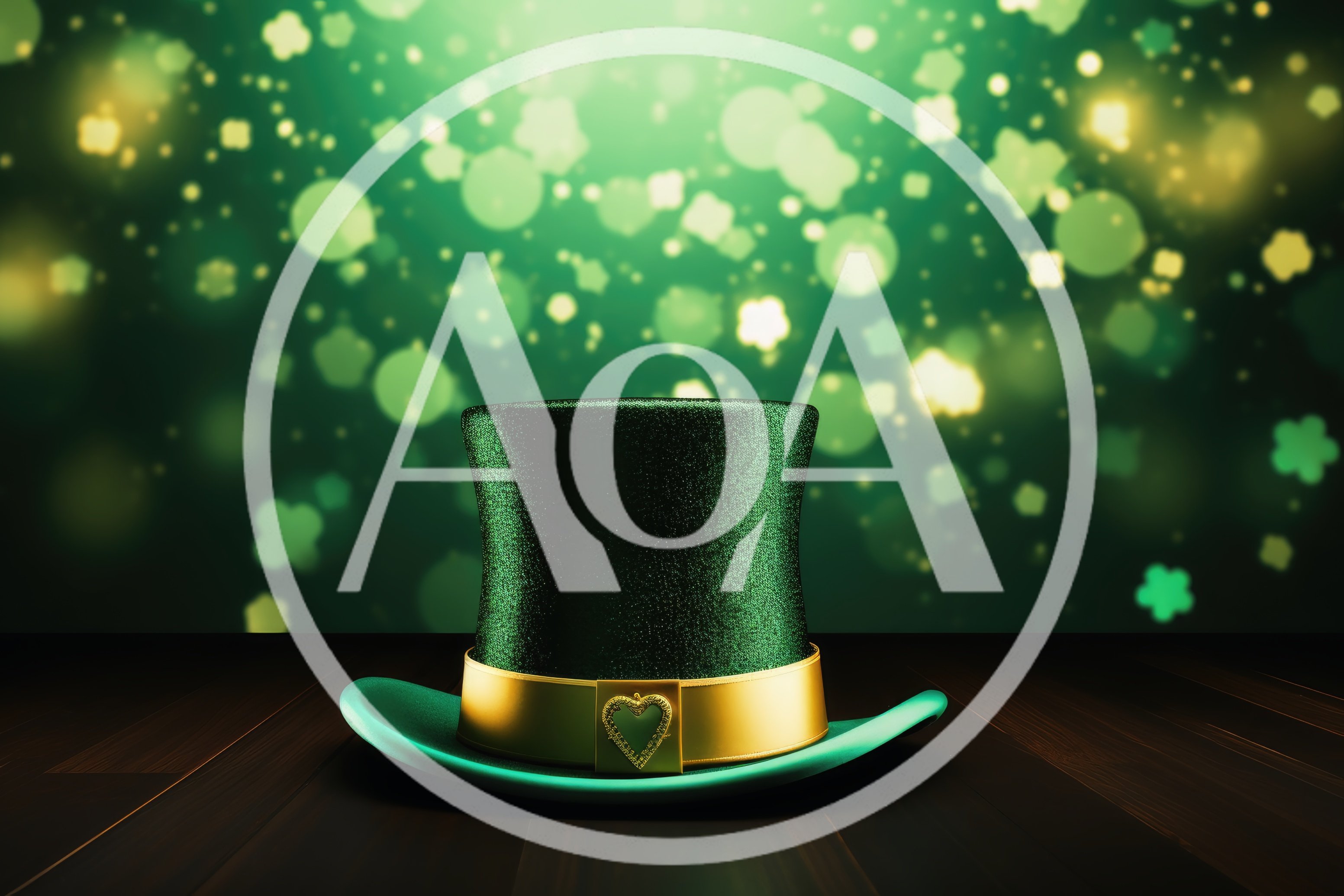 Green Leprechaun Top Hat on Wooden Surface