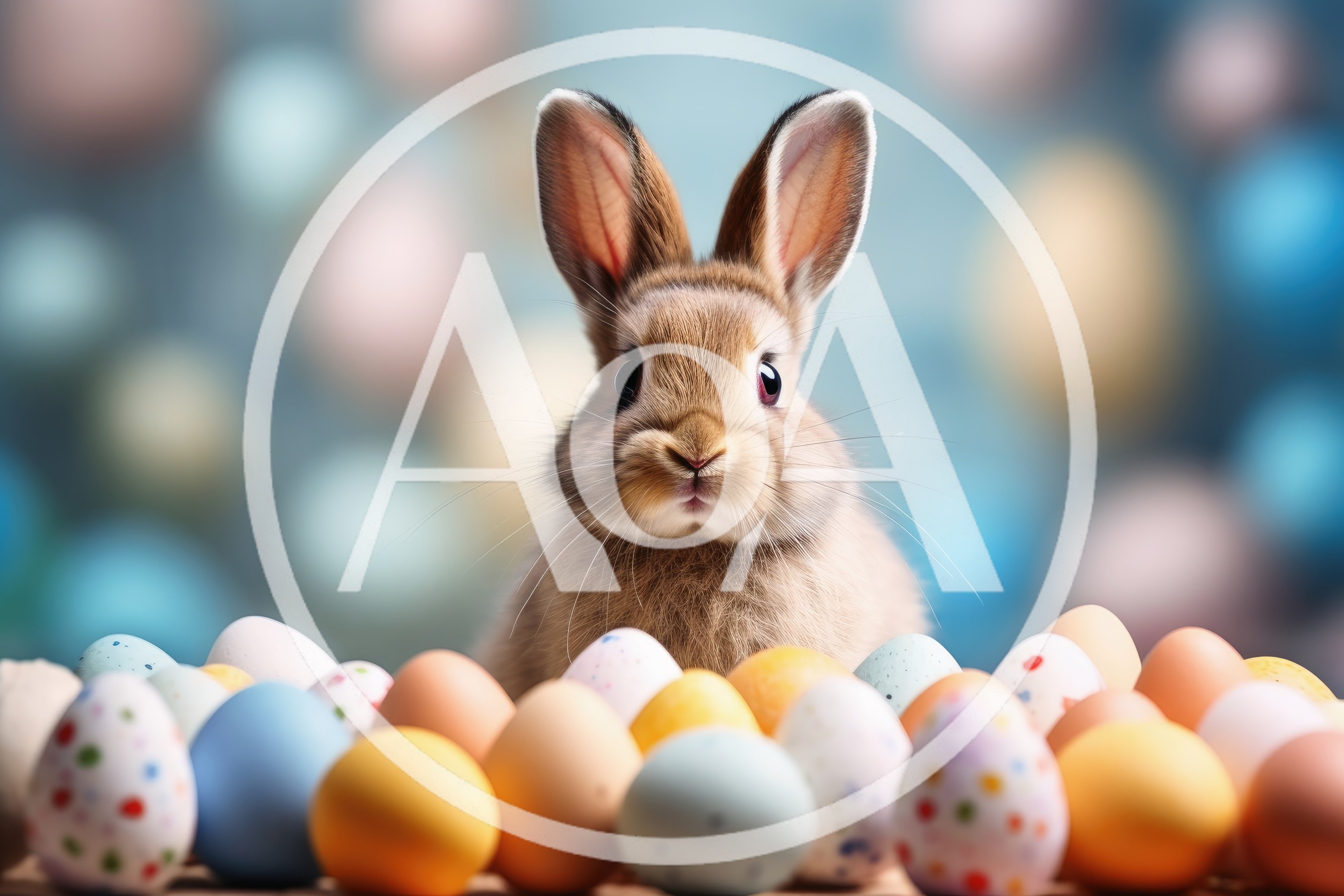 Cute Brown Bunny Surrounded By Colorful Easter Eggs