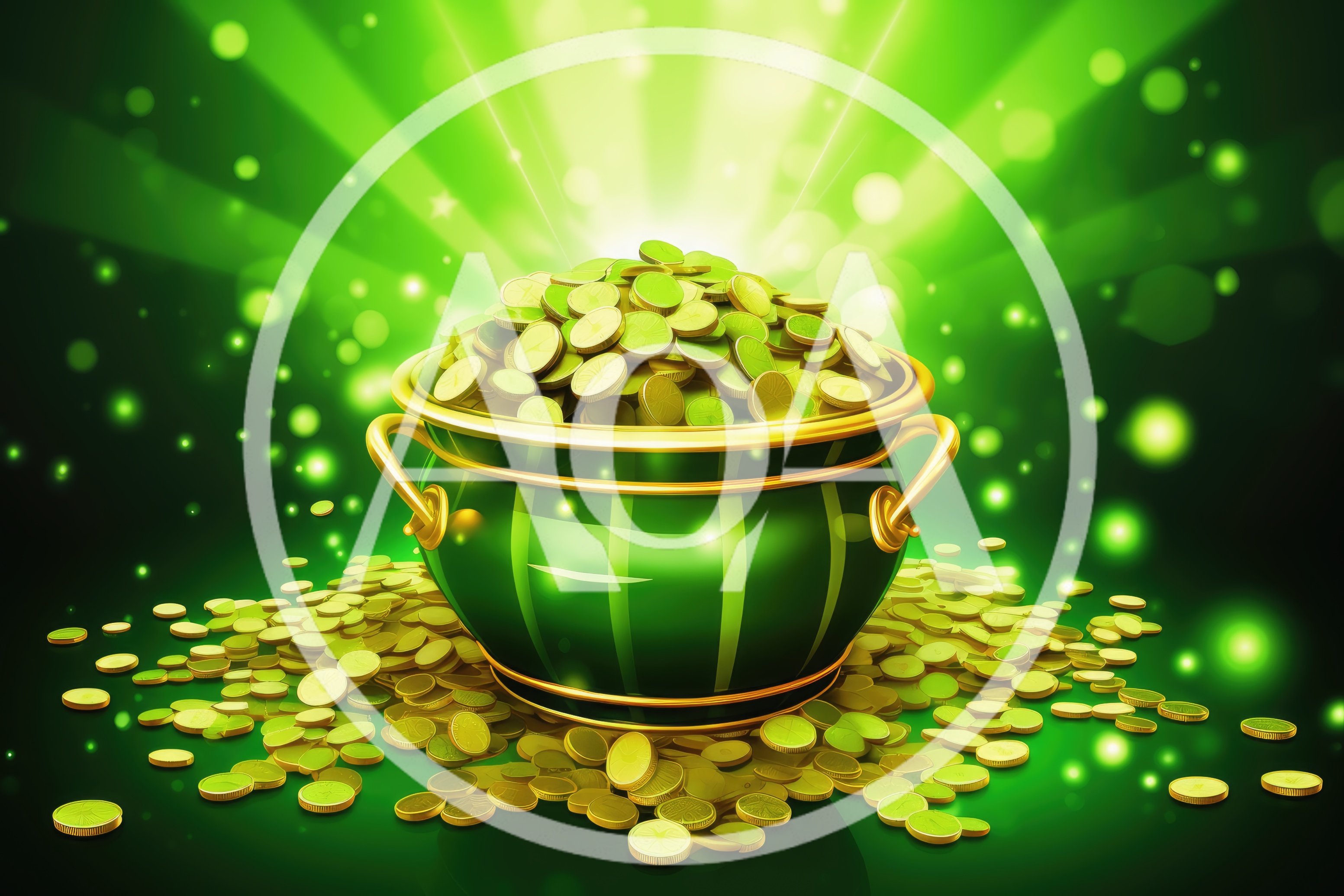 Pot of Gold Coins on Green Background