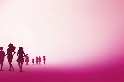 Silhouettes Of Women Walking On A Pink Gradient Background