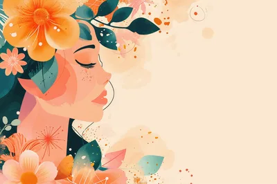 Digital Illustration Of A Woman With Floral Hair
