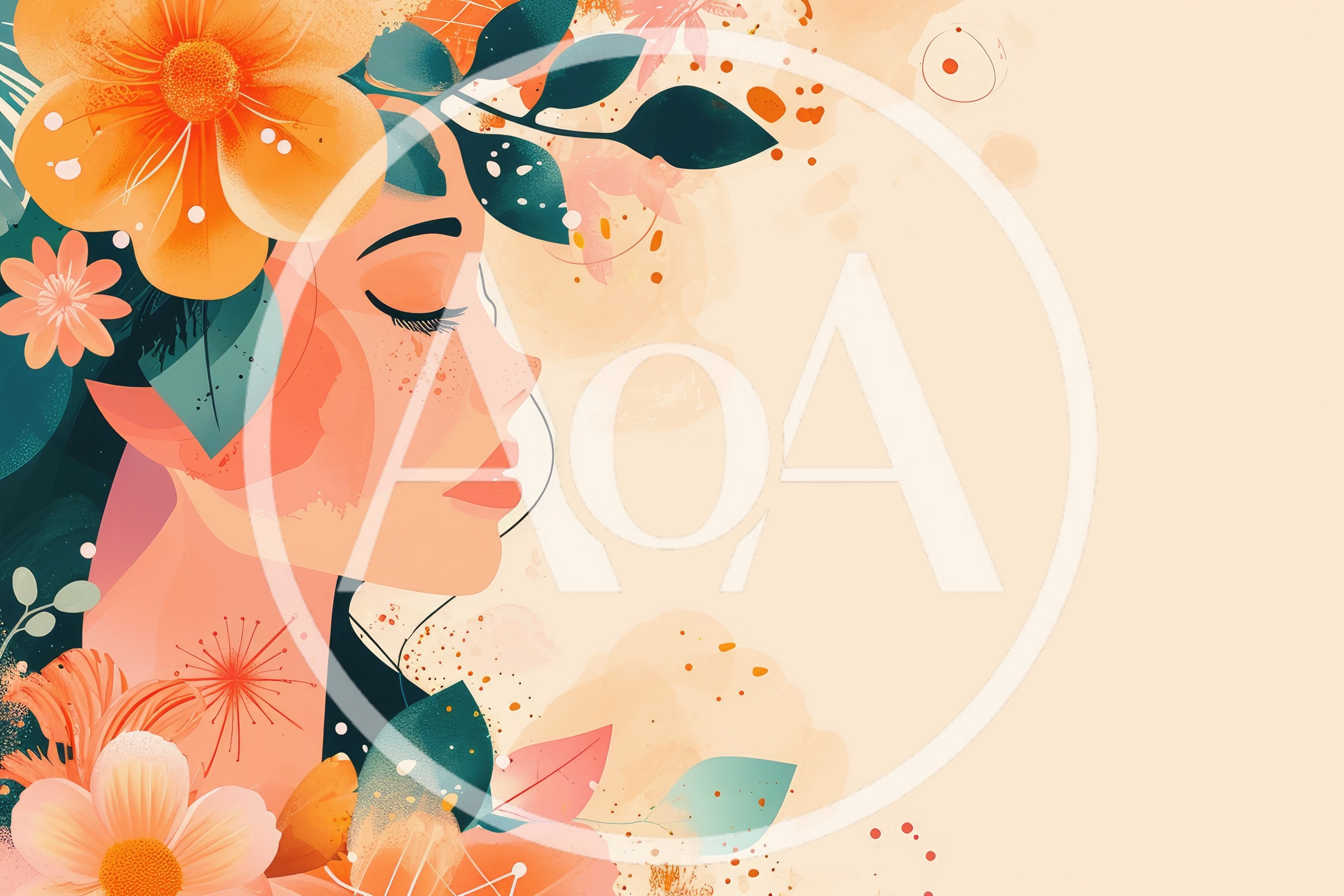 Digital Illustration Of A Woman With Floral Hair