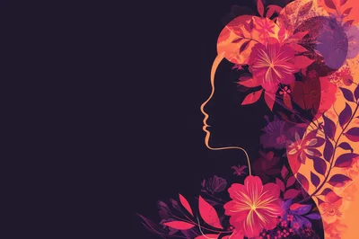 Abstract Silhouette Of A Woman With Floral Hair