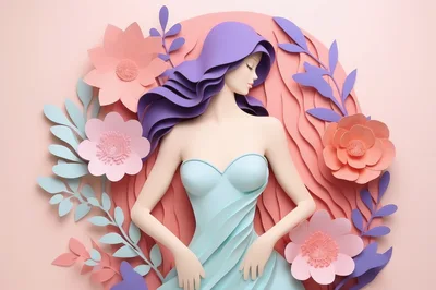 Paper Cutout Illustration Of A Woman With Floral Elements
