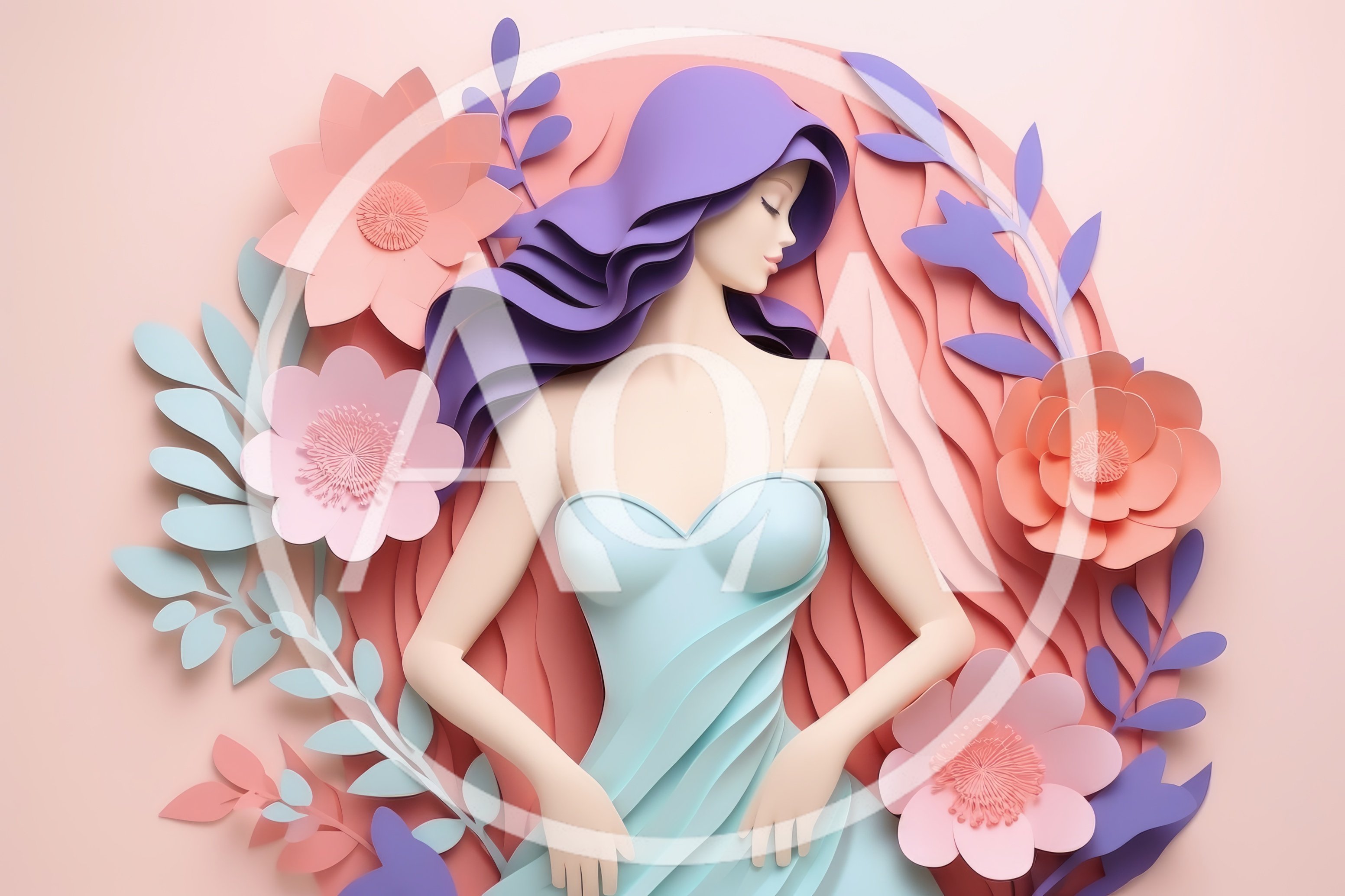 Paper Cutout Illustration Of A Woman With Floral Elements