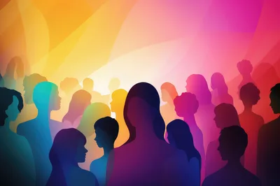 Abstract Crowd Silhouette Illustration With Vibrant Gradient Colors