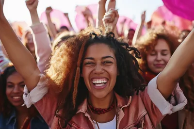 Diverse Group Of Women Celebrating At An Outdoor Rally