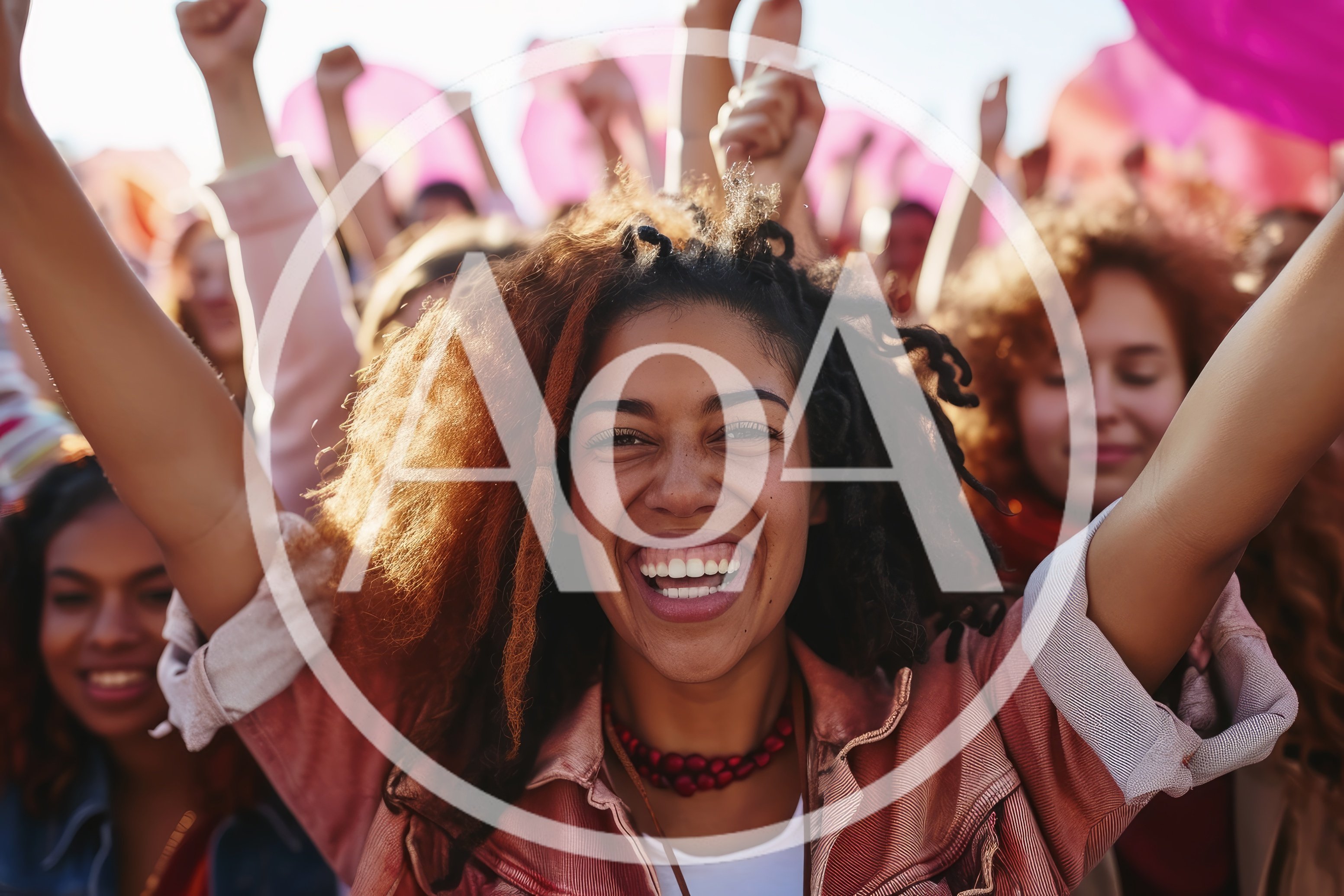 Diverse Group Of Women Celebrating At An Outdoor Rally