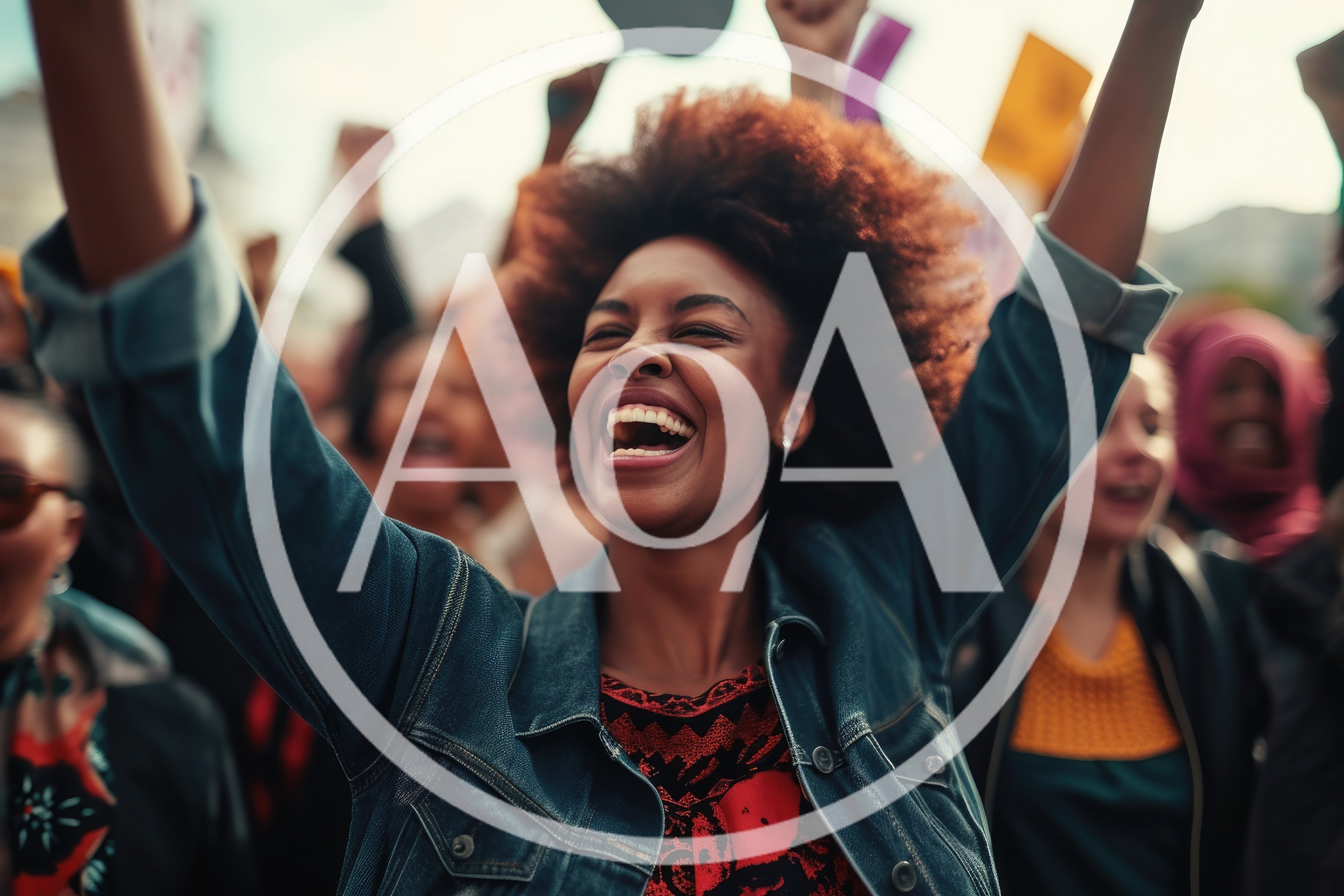 Joyful Young Woman Celebrating During A Public Protest