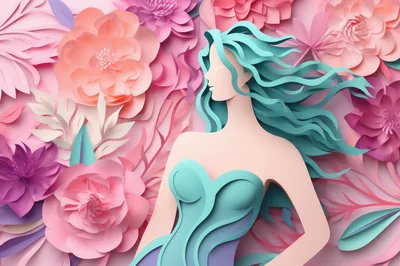 Paper Art Illustration Of A Woman With Flowing Hair