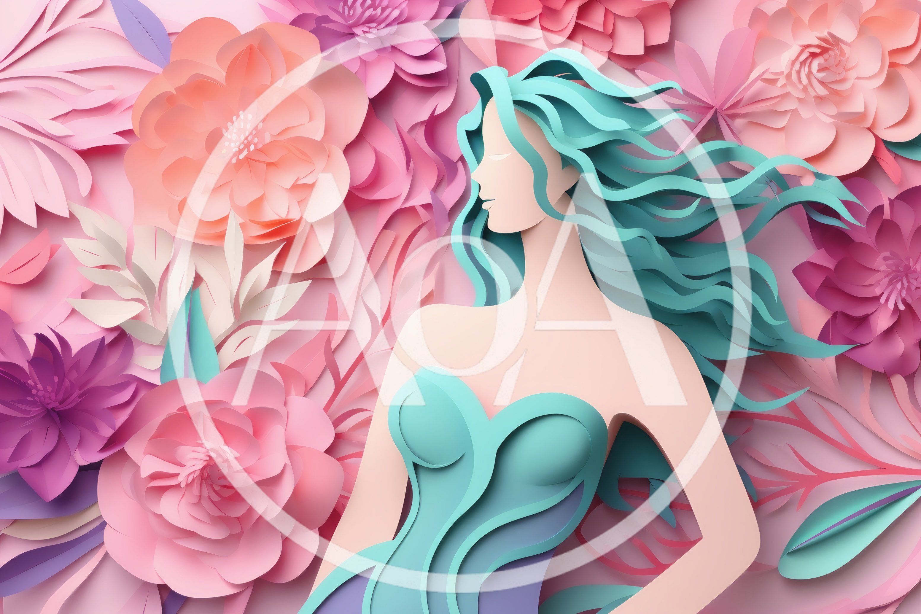 Paper Art Illustration Of A Woman With Flowing Hair