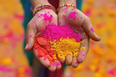 Hands Holding Vibrant Holi Festival Colored Powder