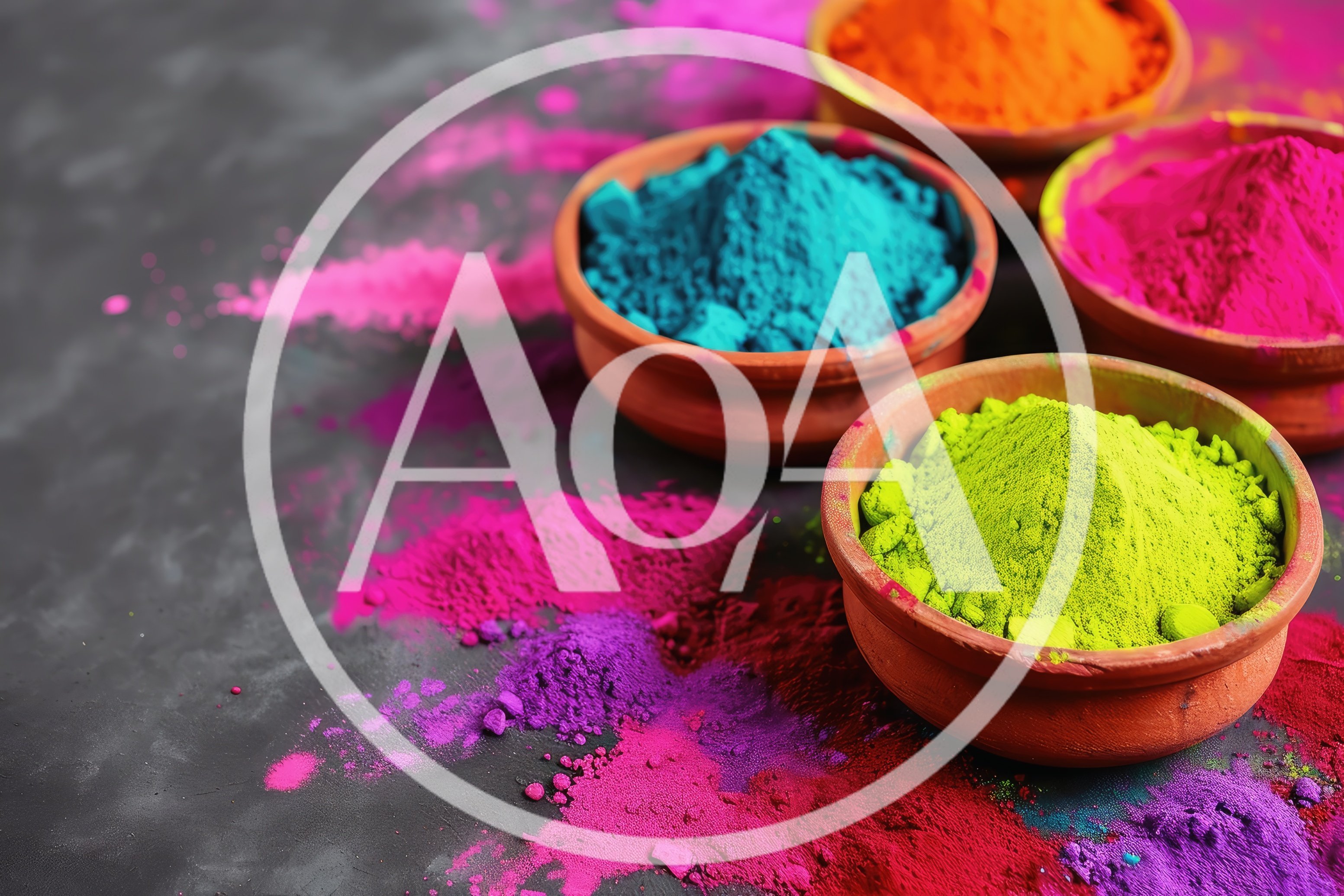 Colorful Holi Festival Powder In Clay Bowls