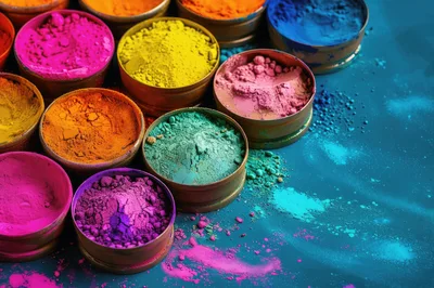 Vibrant Holi Festival Colored Powder Bowls