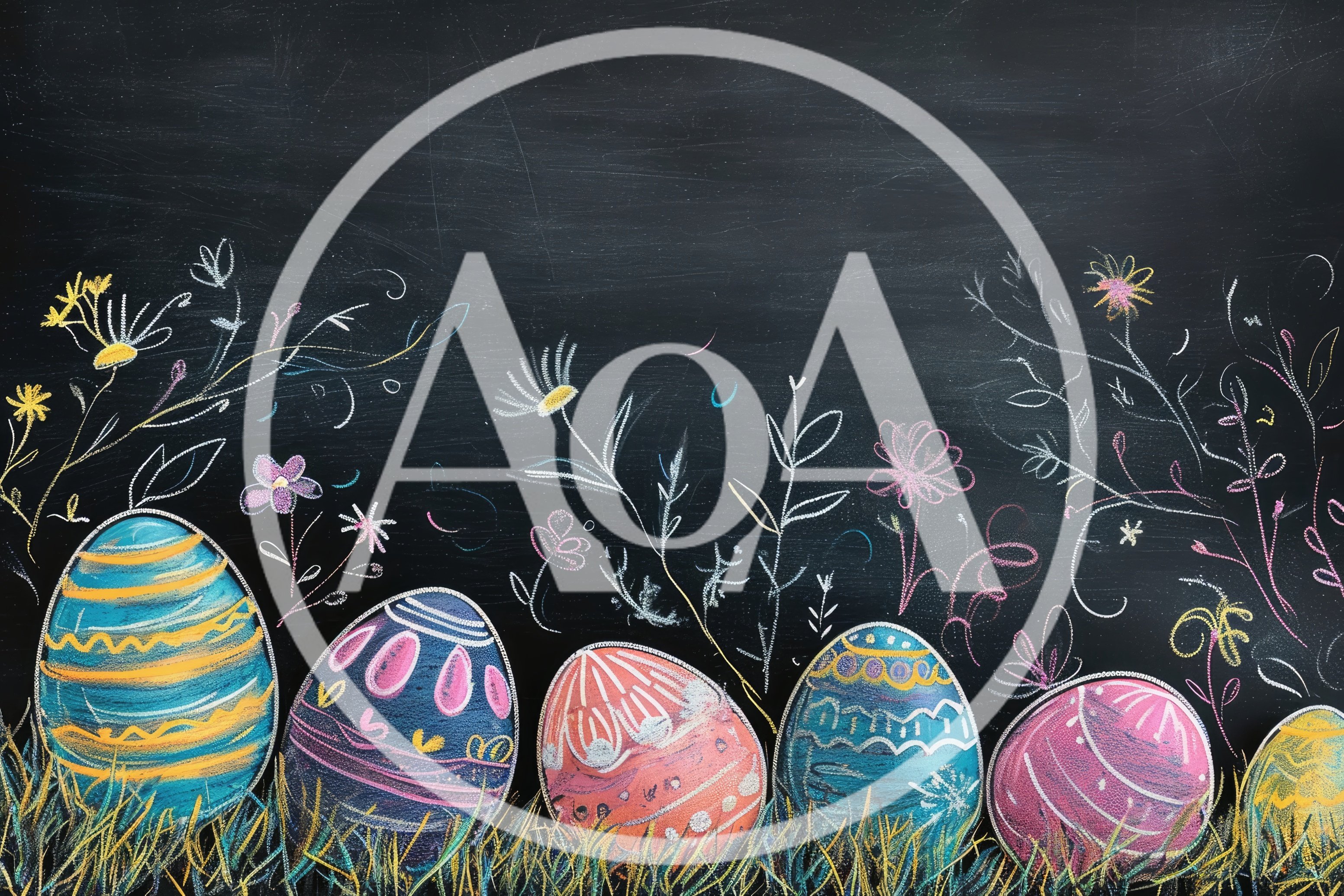 Easter Eggs Drawn With Chalk On Blackboard