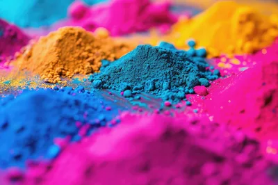 Vibrant Colored Holi Powder Piles