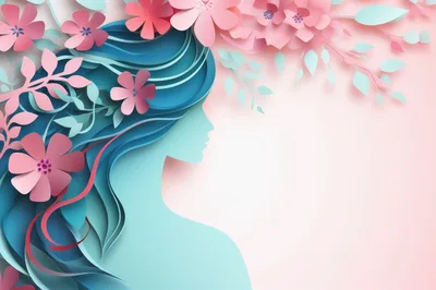 Paper Cutout Illustration of a Woman with Floral Hair