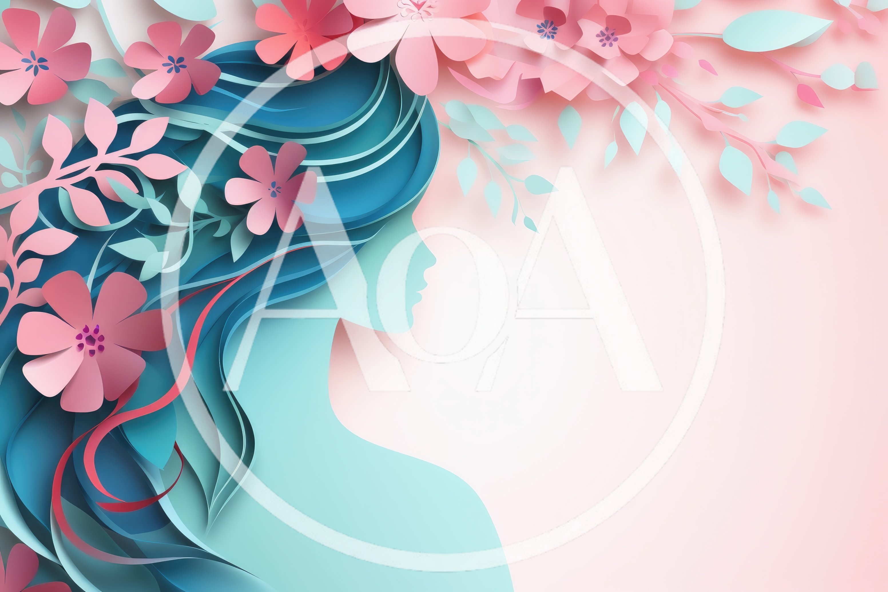 Paper Cutout Illustration of a Woman with Floral Hair