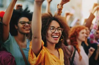 Diverse Group of Women Celebrating at an Outdoor Rally