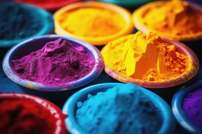 Vibrant Holi Festival Colored Powder Bowls