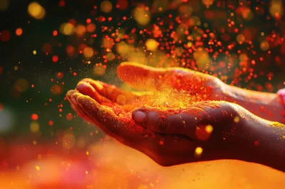 Hands Holding Vibrant Holi Festival Colored Powder
