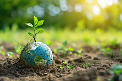 Small Plant Growing From A Cracked Earth Globe