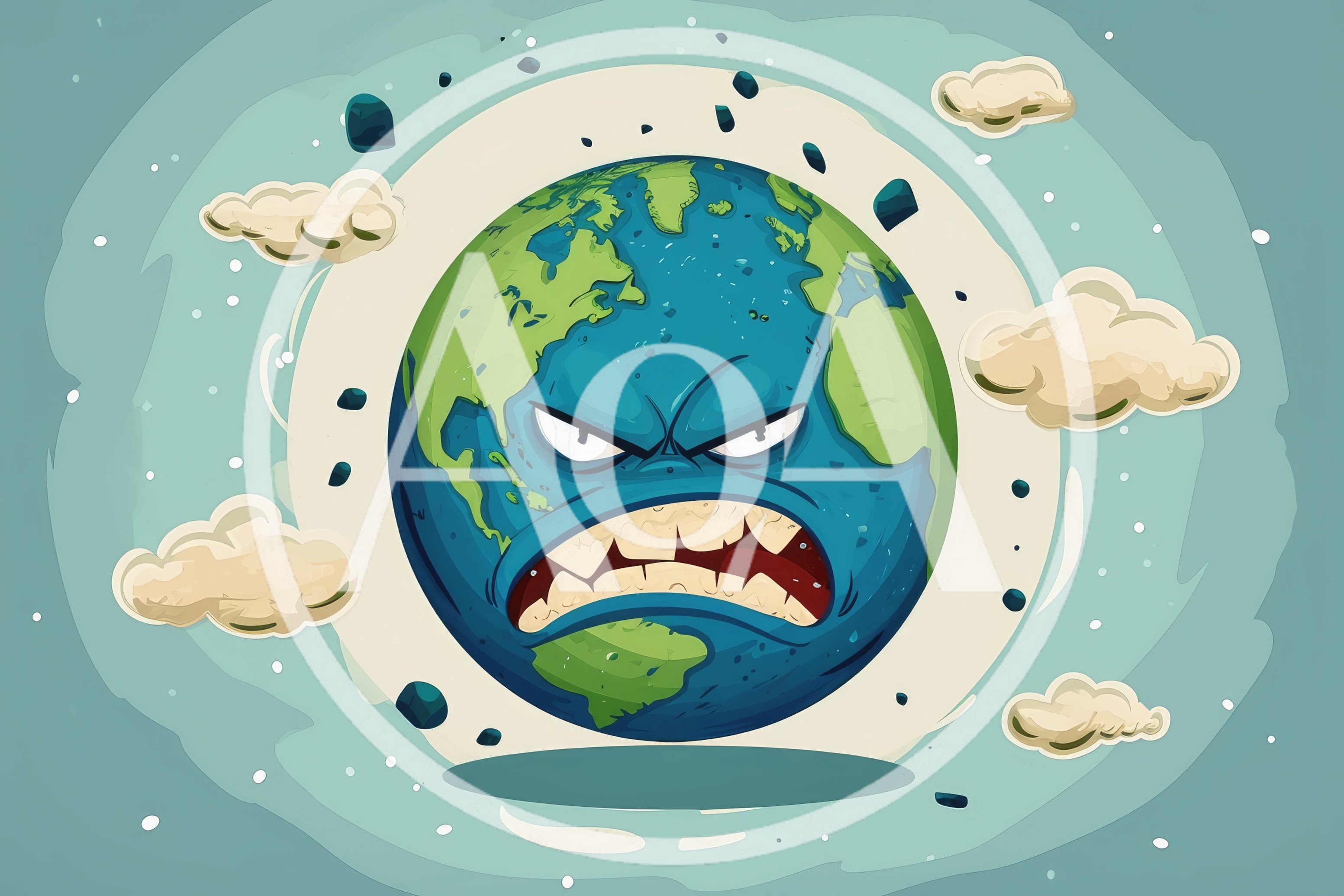 Angry Cartoon Earth Planet With Aggressive Facial Expression