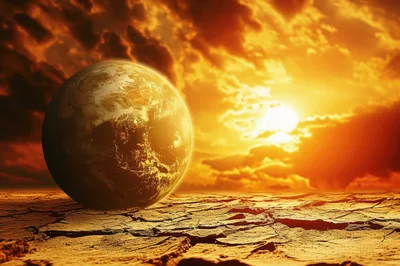 Conceptual Earth Globe Over Cracked Arid Desert Landscape