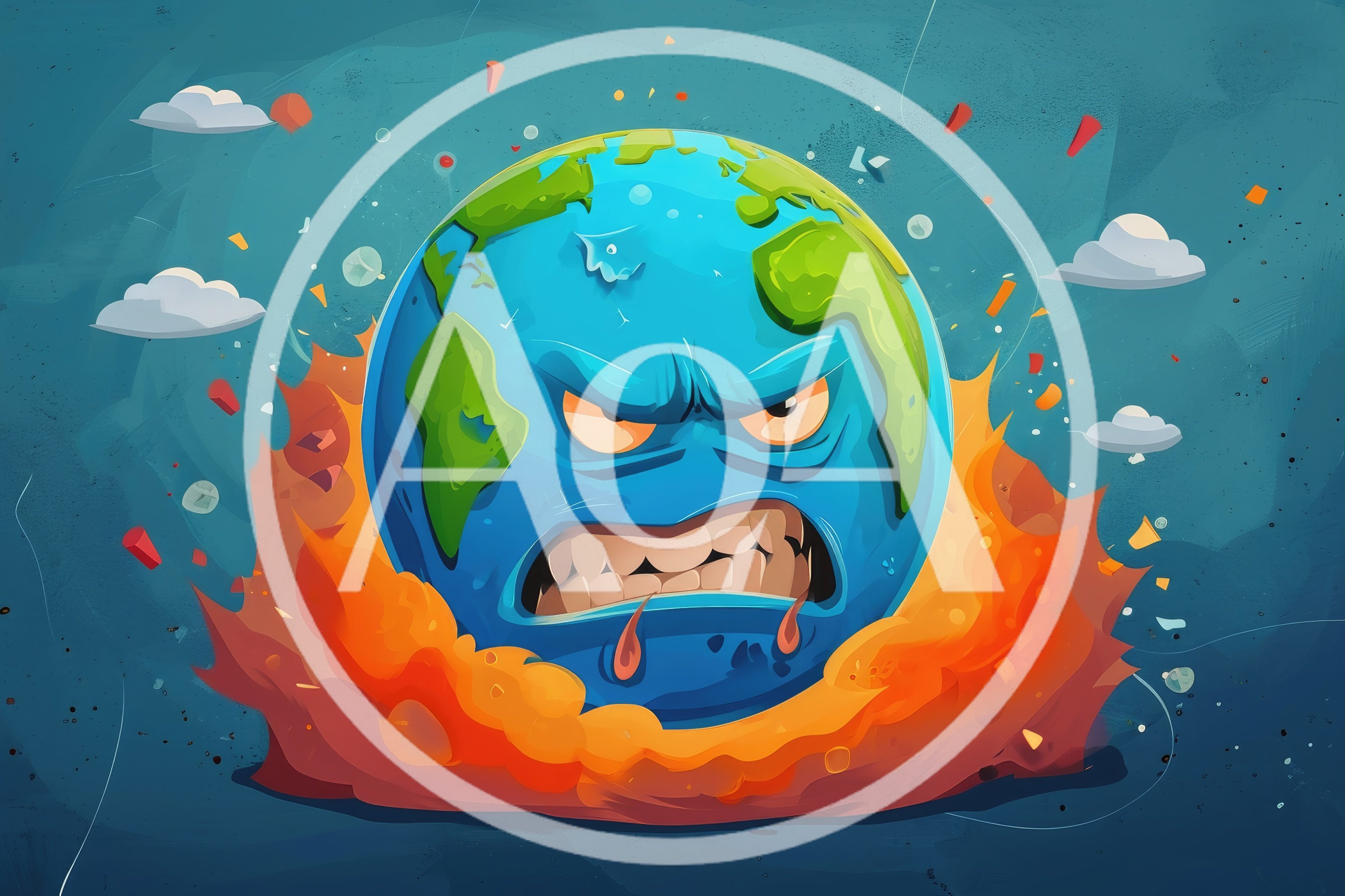 Angry Earth Planet Character Surrounded By Fire