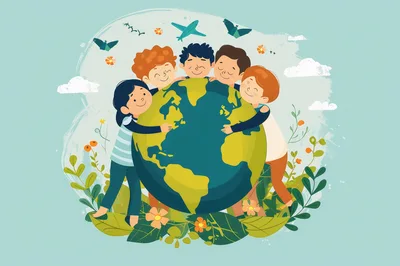 Diverse Children Hugging The Earth Illustration