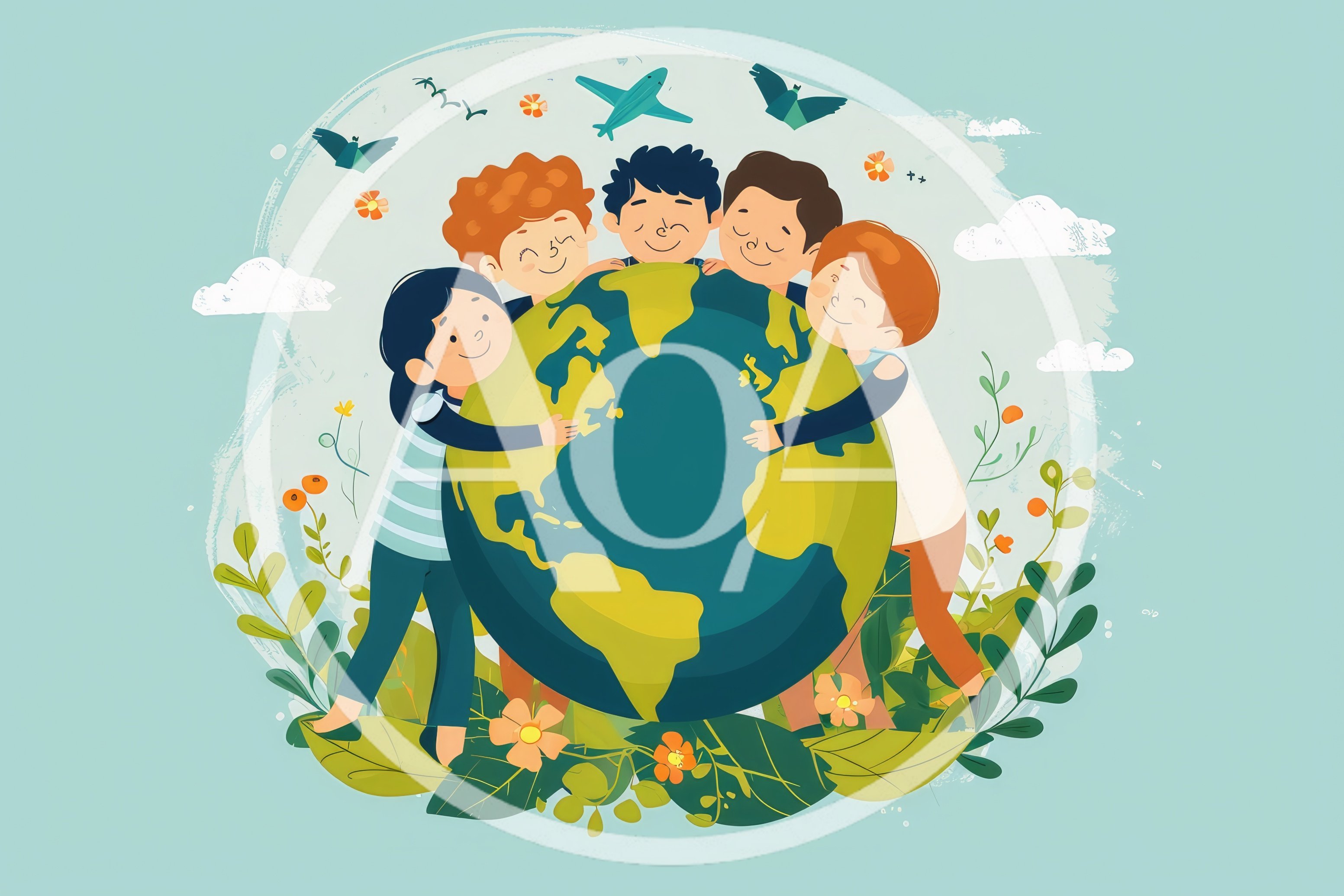Diverse Children Hugging The Earth Illustration