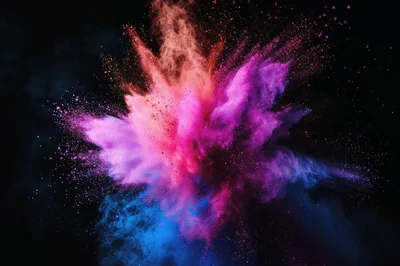 Vibrant Multi-Colored Powder Explosion Against Black Background