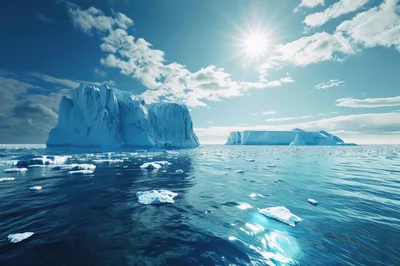 Majestic Icebergs Floating In The Arctic Ocean