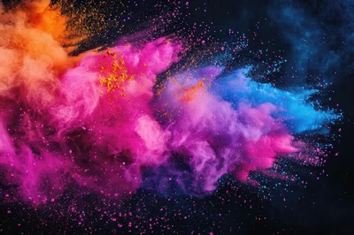 Vibrant Multi-Colored Powder Explosion Against Black Background