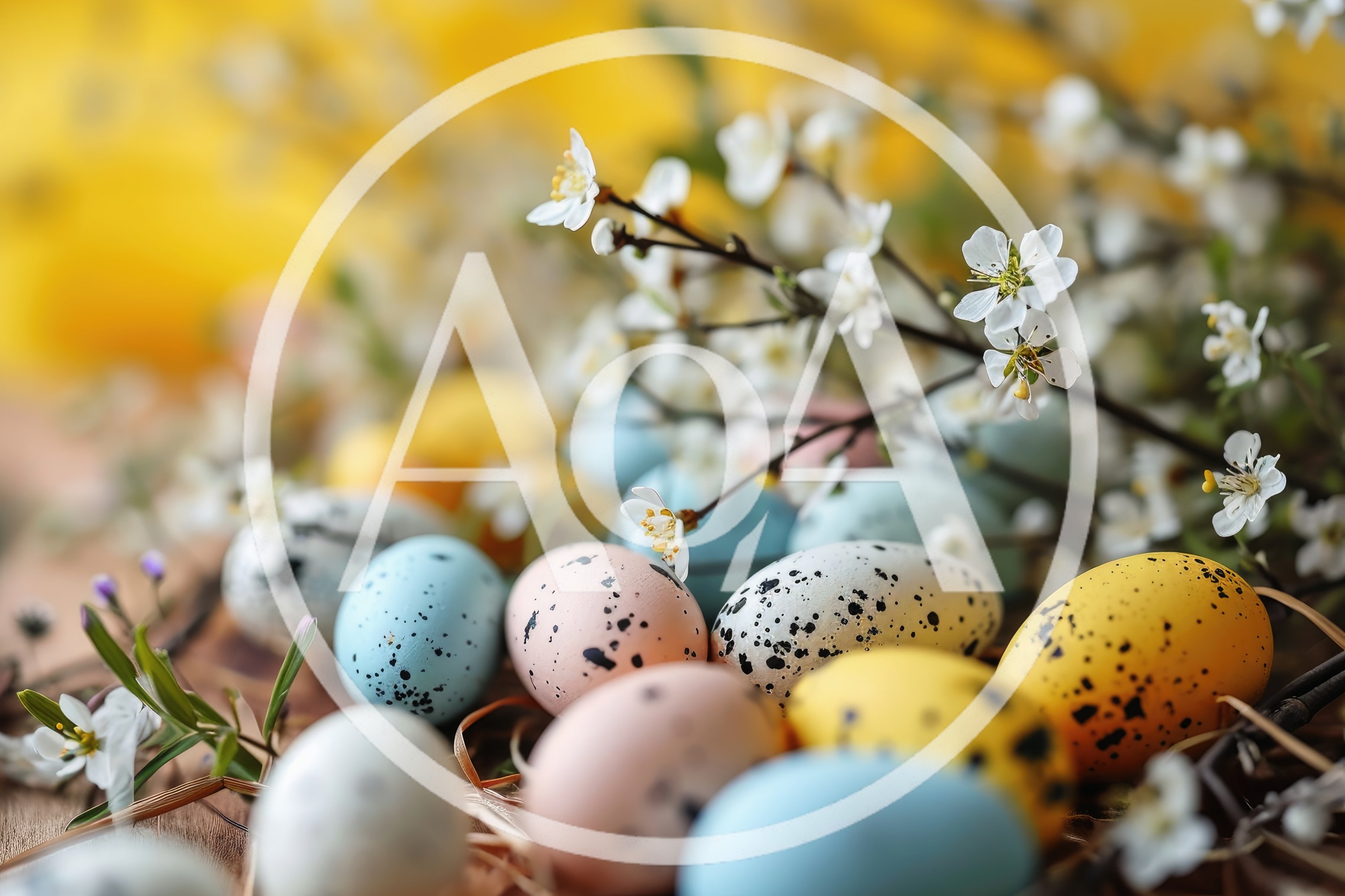 Easter Eggs With Spring Flowers On Wooden Background
