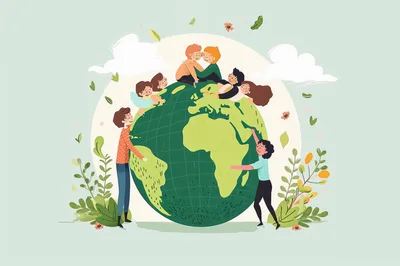 Diverse Children Hugging And Caring For The Earth