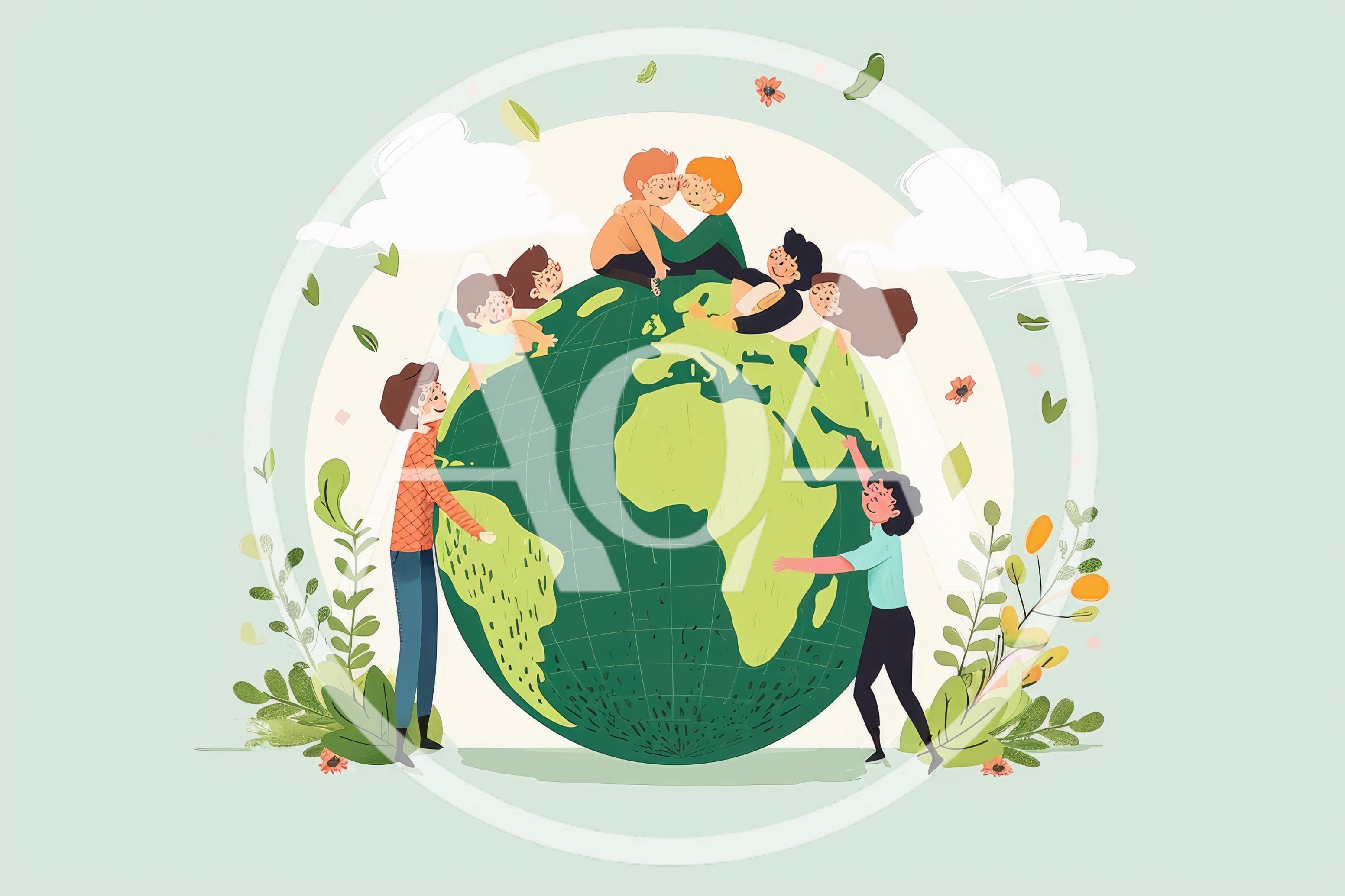 Diverse Children Hugging And Caring For The Earth