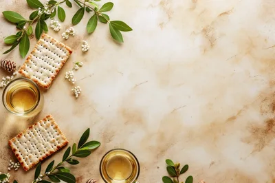 Passover Seder Table Setting with Matzah and Wine