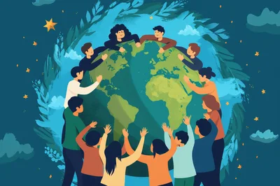 Diverse Group Of People Holding Hands Around The Earth