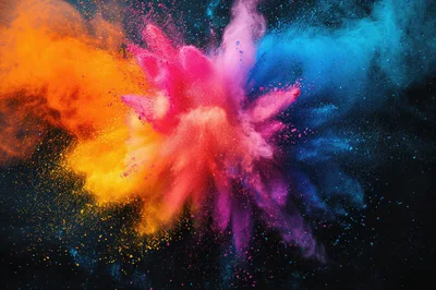 Vibrant Multi-Colored Powder Explosion Against Black Background