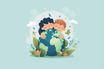 Children Hugging The Earth Illustration