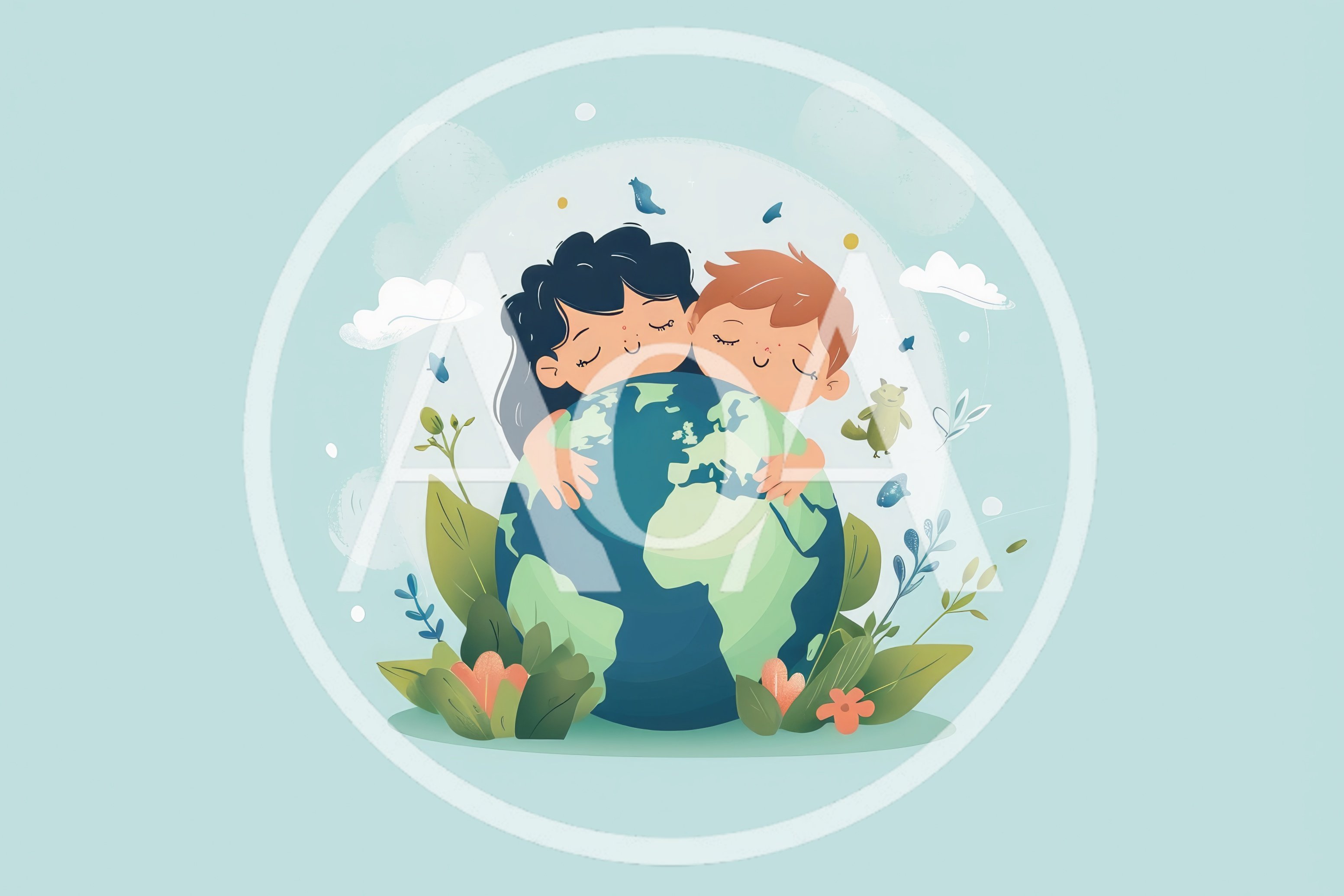 Children Hugging The Earth Illustration