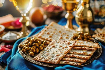 Passover Seder Plate With Matzah And Olives