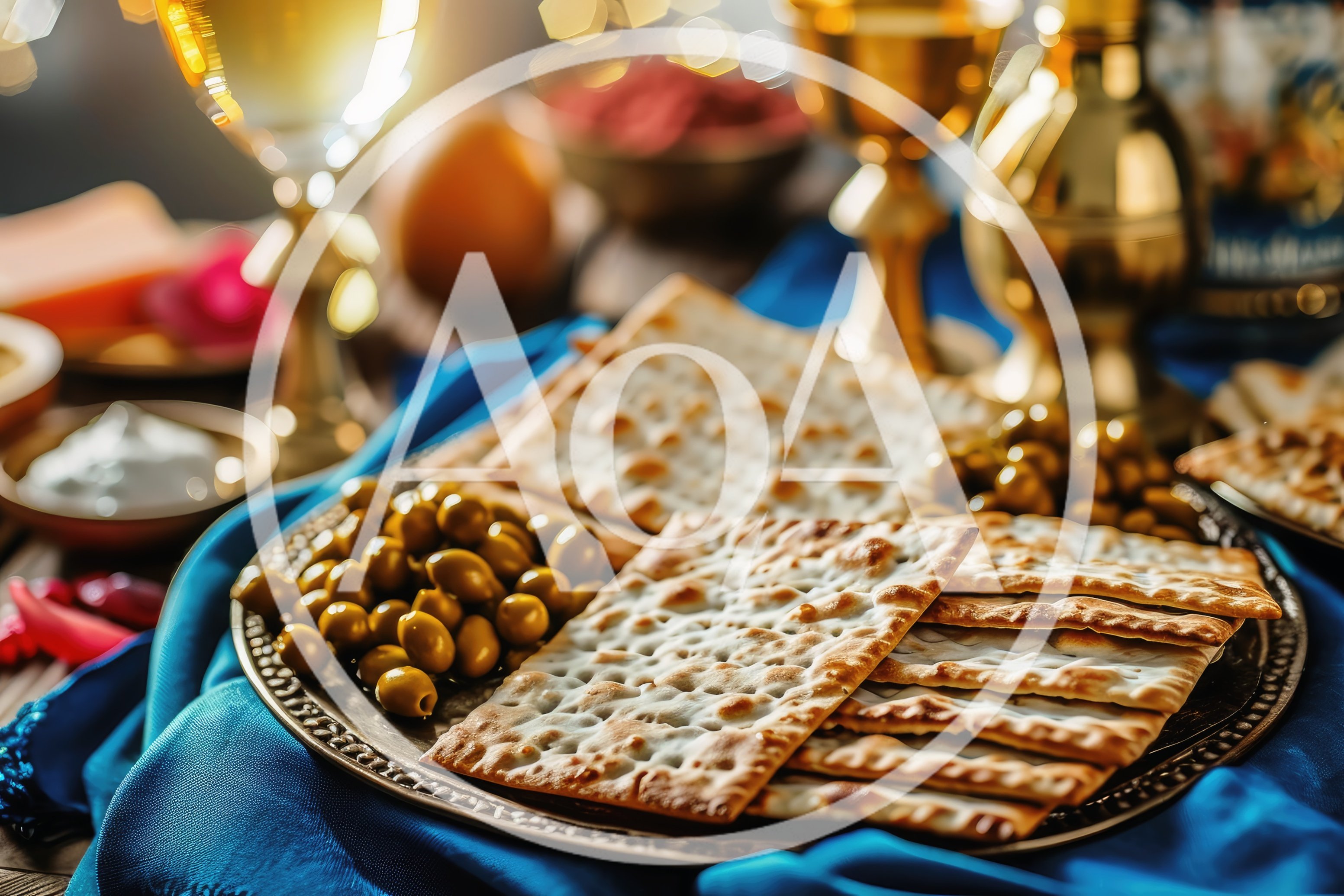 Passover Seder Plate With Matzah And Olives