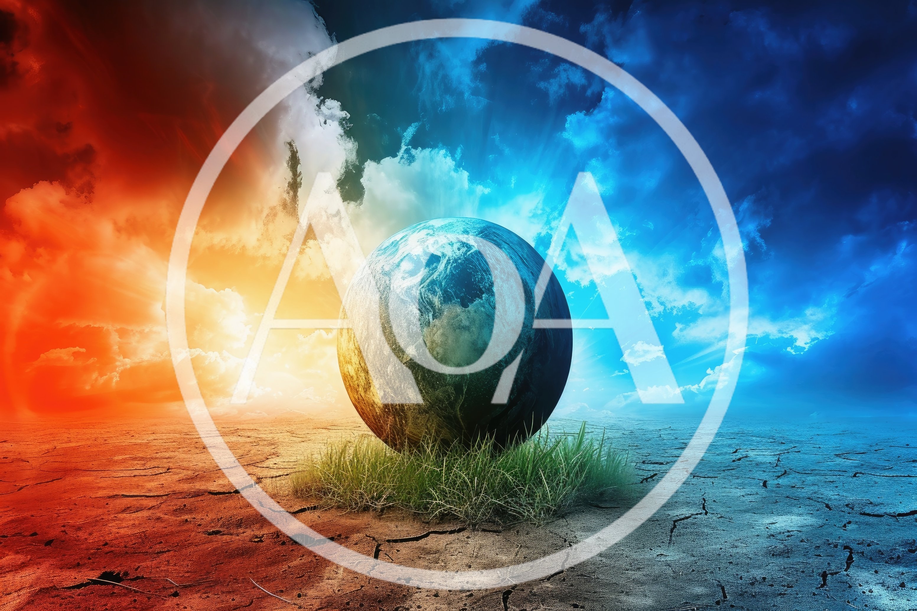 Conceptual Earth Globe Between Fire And Ice Landscapes