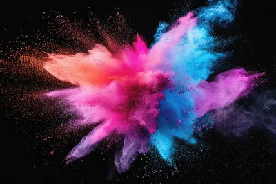 Vibrant Multi-Colored Powder Explosion Against Black Background