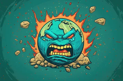 Angry Earth Planet Cartoon Illustration